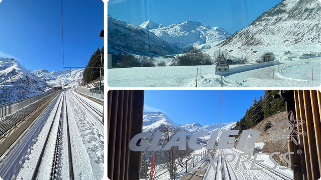 Glacier Express i snijeg okolo